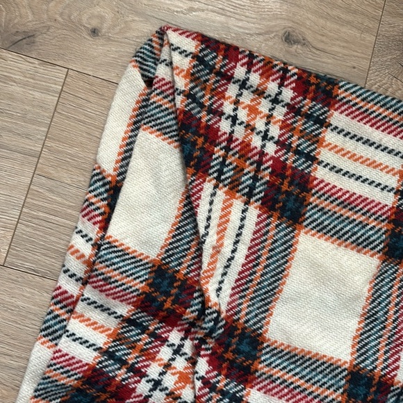Plaid Blanket Scarf Orange Red Navy and Cream - Picture 2 of 3